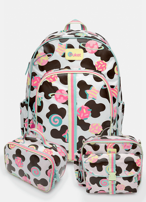 Kit Mochila com Rodinha, Lancheira e Estojo Vaca Chocolate